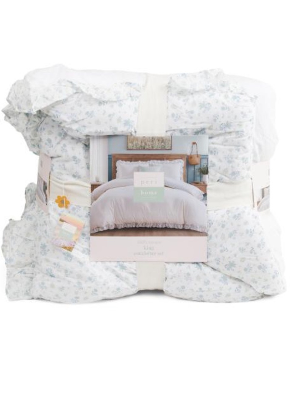Peri Home Floral Ruffle Comforter Set - Light Blue and White